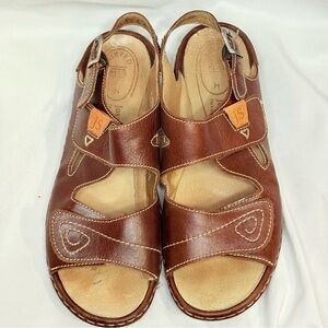 Josef Seibel Womens EU 37 US 7 Brown Leather Adjustable Strap Comfort Sandals